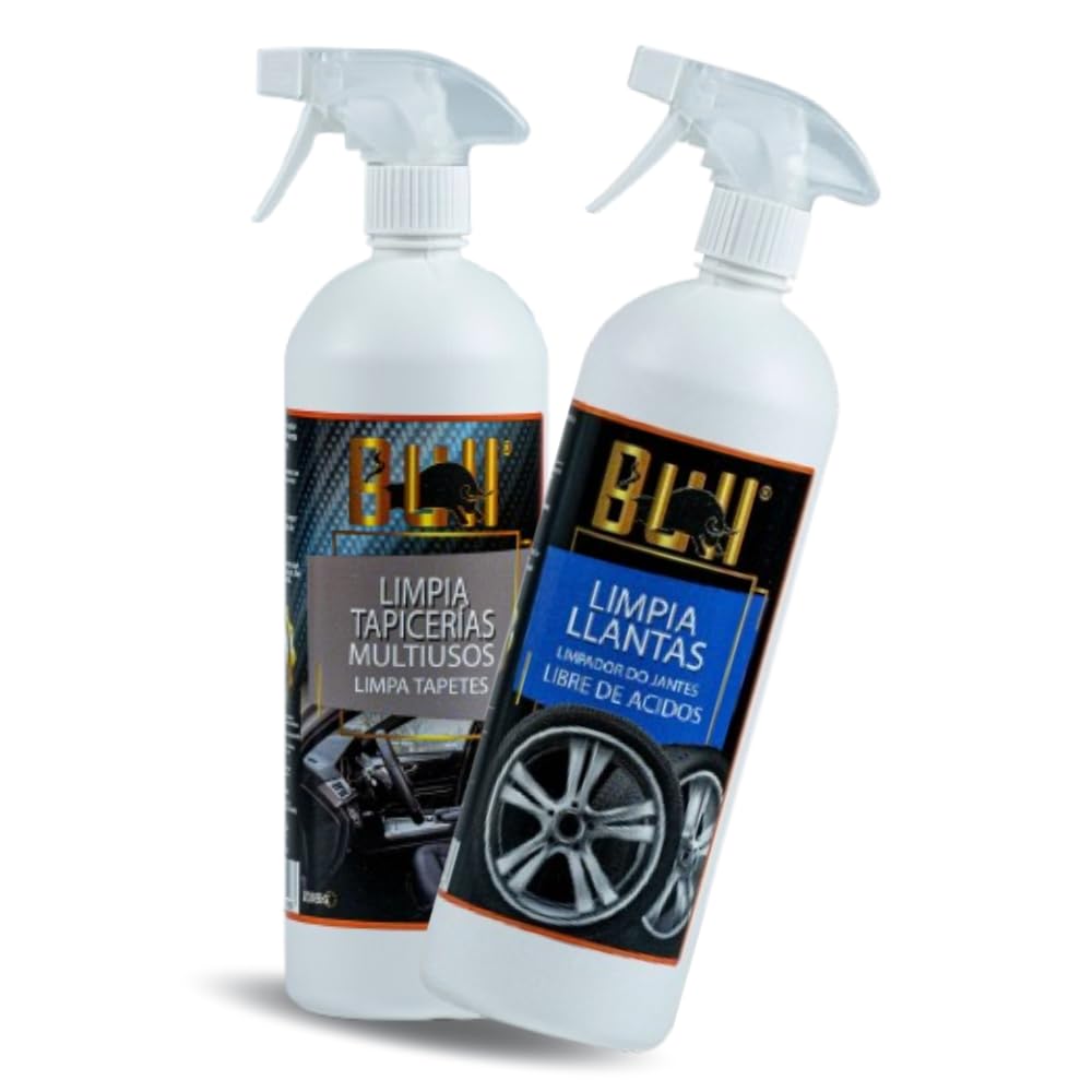 Pack Limpia Llantas y Limpia Tapicerias | Multiusos de 1 Litro | Para Coche y Moto | Eliminador de Suciedad y Desinfecta