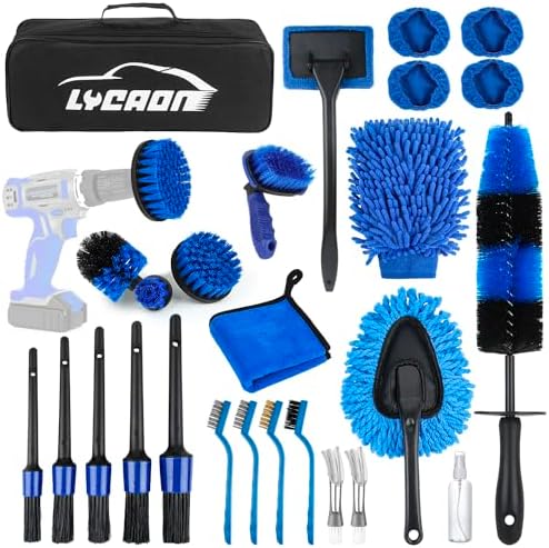  Juego de limpieza de coche LYACON 28 piezas para interior y exterior
| Bolsa de transporte incluida con juego de limpie