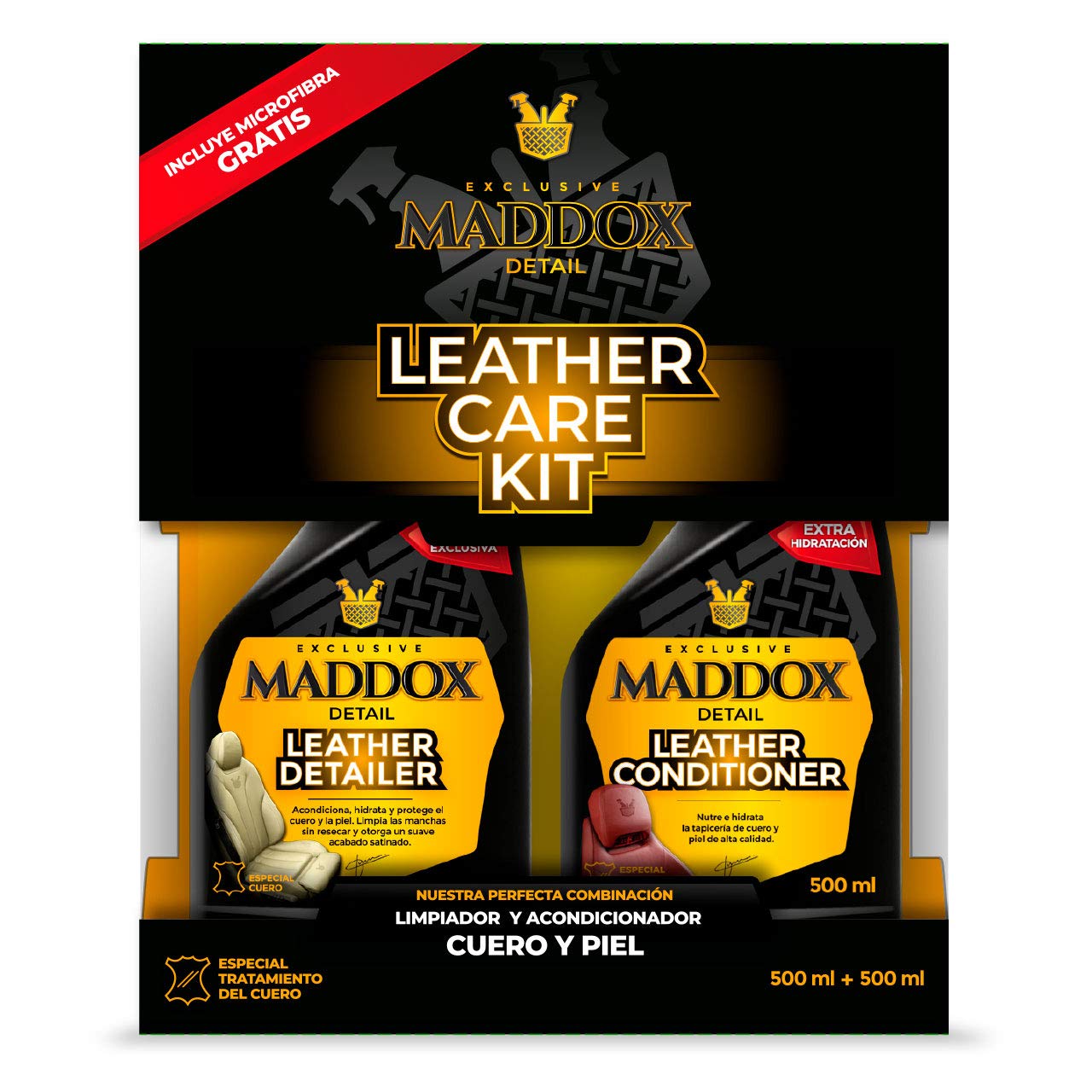 Maddox Detail - Kit Limpieza Cuero Coche | Mejor Limpiador De Piel Coche y Crema Reparadora | Tratamiento Renovador y Pr